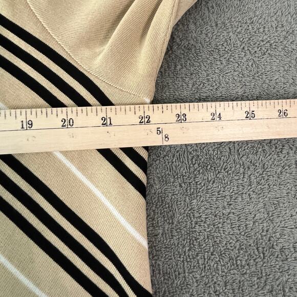 Exclusively Misook Cardigan Sweater Womens Medium Petite Tan Striped Open Front - Picture 8 of 8